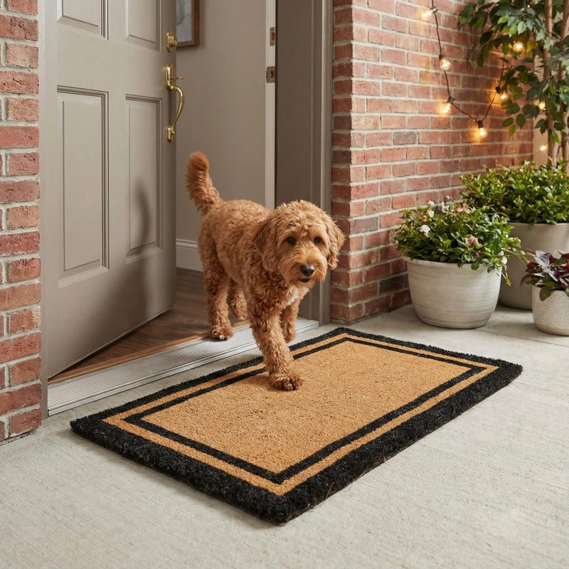 Kempf Black Border Coir Doormat with Non Slip Backing, 22" x 36", Heavy Duty, Natural Fiber Entrance Welcome Front Door Mat, Outdoor Indoor Use - Image 2